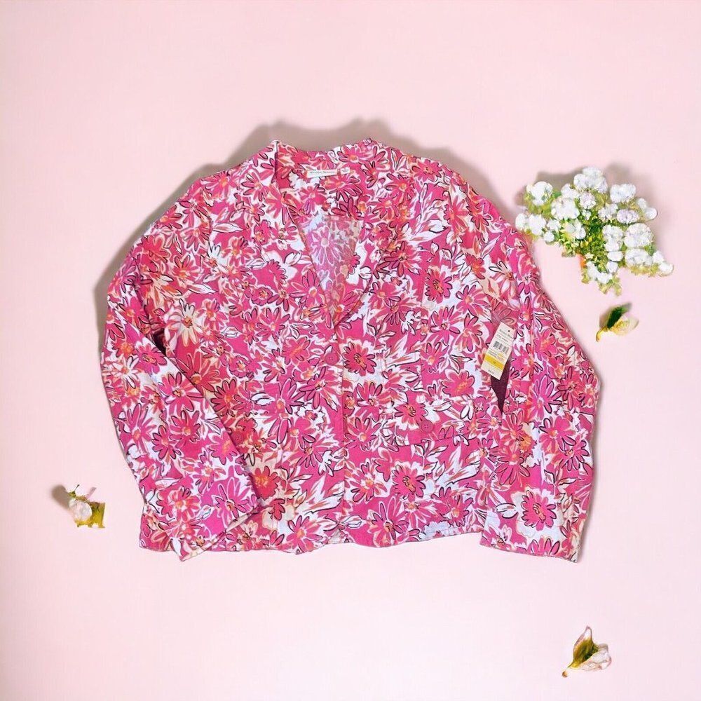 New with tags Studio Works M Blazer Jacket Pink Floral Print Button‎